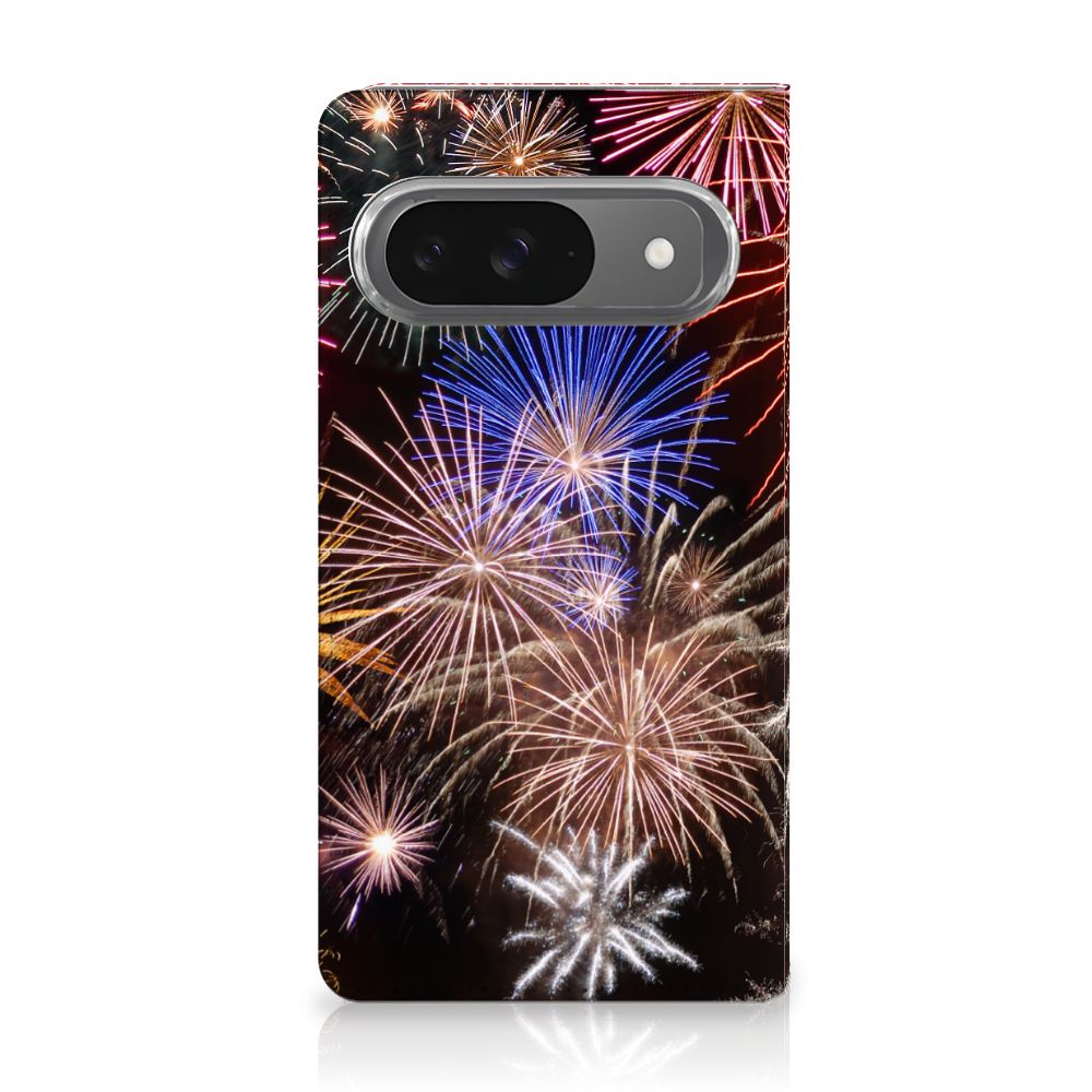 Google Pixel 9 | 9 Pro Hippe Standcase Vuurwerk siervuurwerk kleurrijk design voorzijde