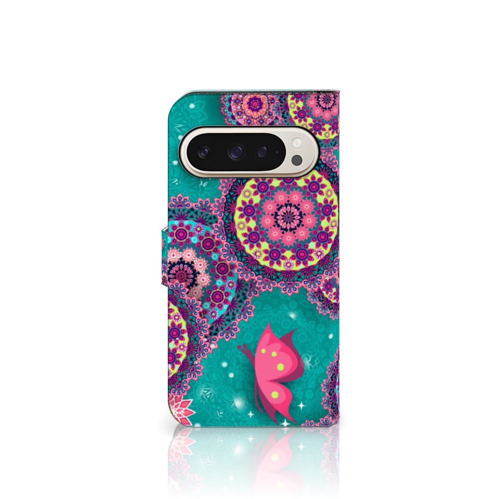 Google Pixel 9 | 9 Pro Hoesje Cirkels en Vlinders bookstyle case design Cirkels Vlinders aanzicht