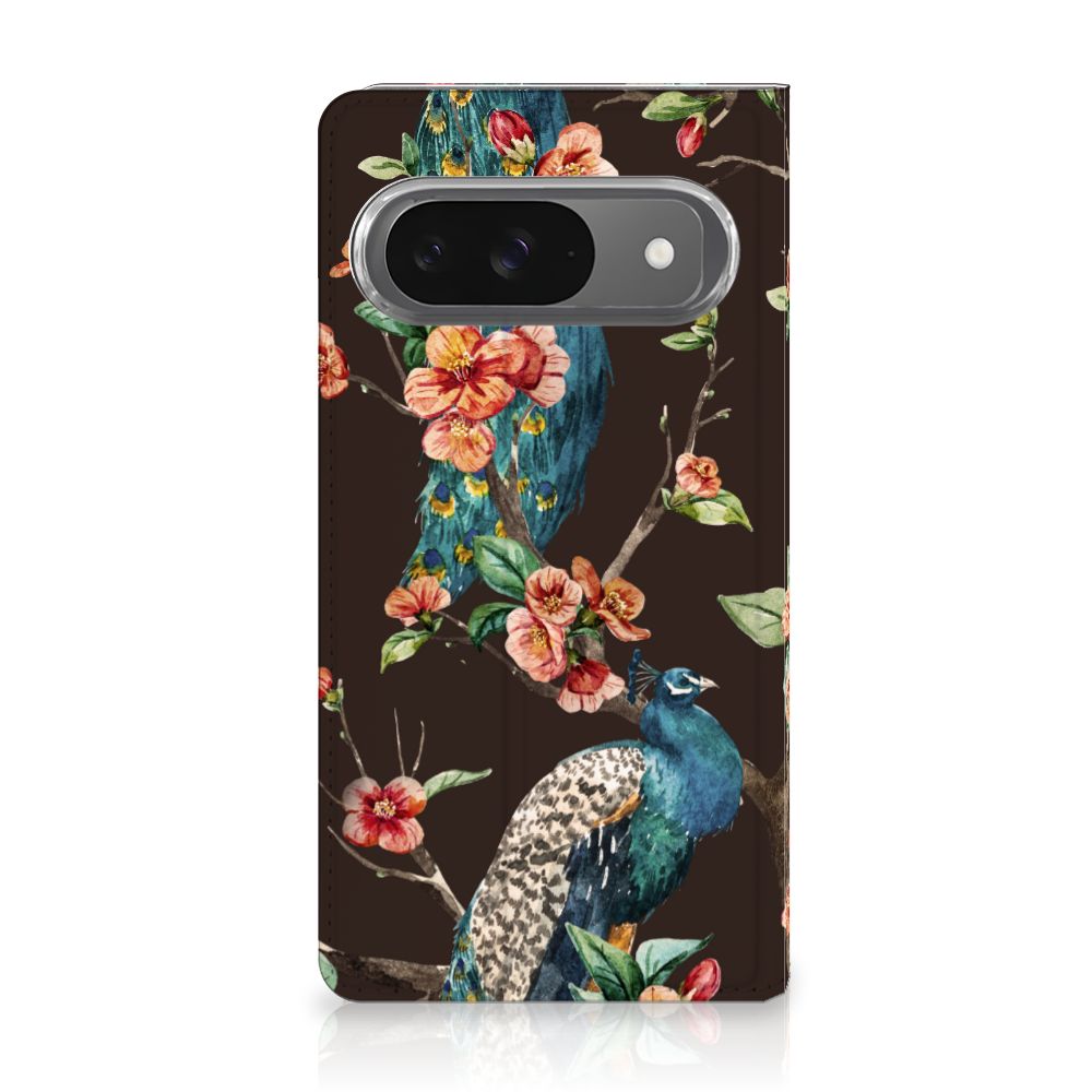 Google Pixel 9 | 9 Pro Hoesje maken Pauw met Bloemen design pauw bloemen aanzicht