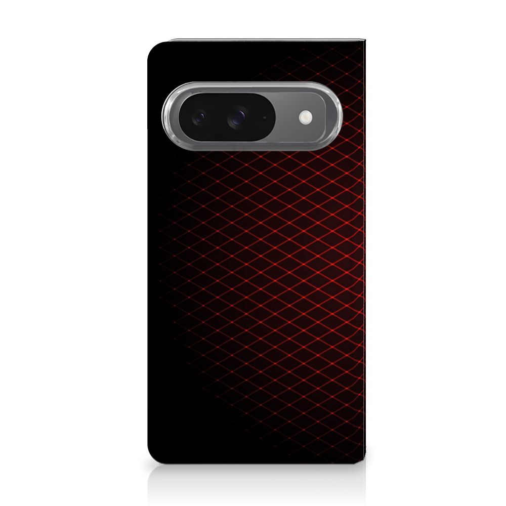 Google Pixel 9 | 9 Pro Hoesje met Magneet Geruit Rood achterkant zwart rood ruitjes