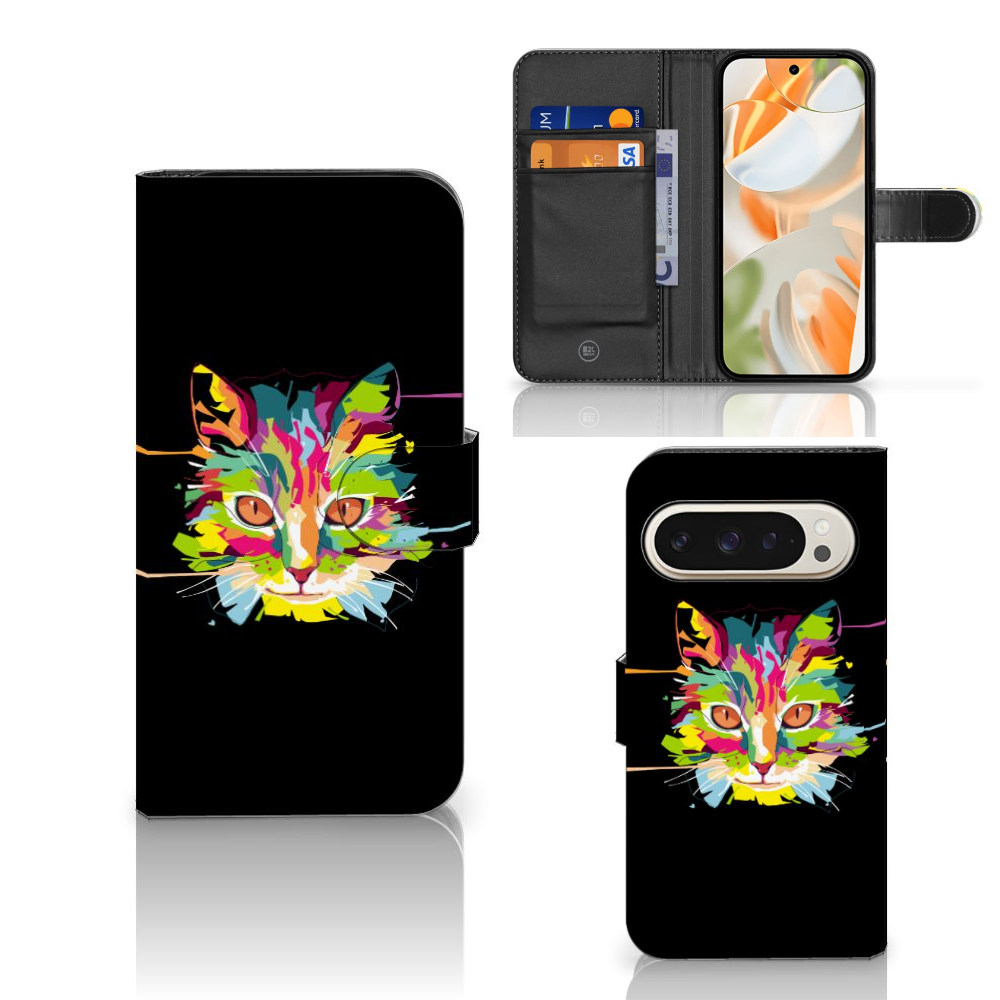 Google Pixel 9 | 9 Pro Leuk Hoesje Cat Color kleurrijk kattenontwerp hoesje aanzicht