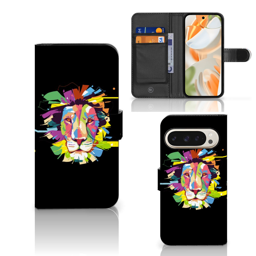 Google Pixel 9 | 9 Pro Leuk Hoesje Lion Color telefoonhoesje design lion kleurfront achterkant