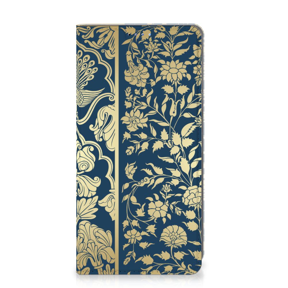 Google Pixel 9 | 9 Pro Smart Cover Beige Flowers hoesje beige bloemen donkerblauw