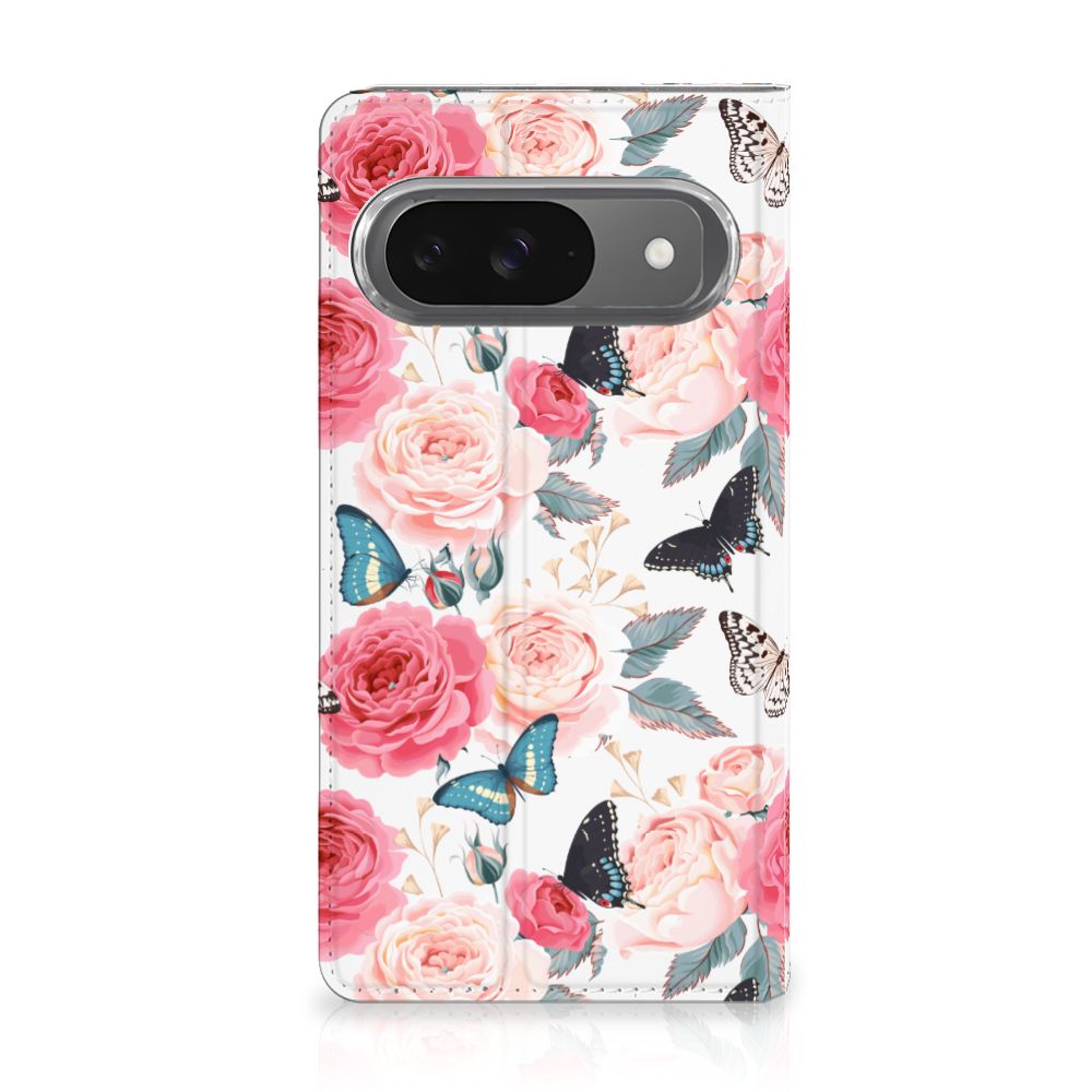 Google Pixel 9 | 9 Pro Smart Cover Butterfly Roses voorkant