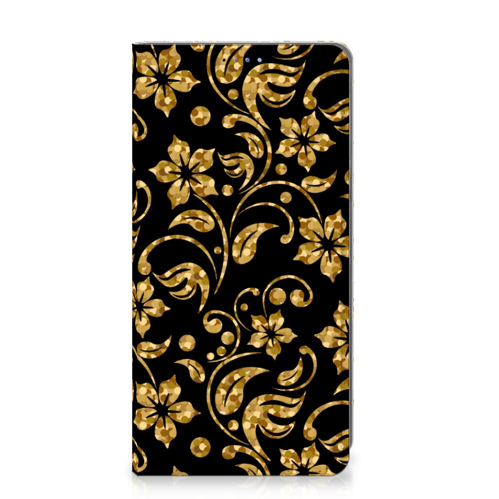 Google Pixel 9 | 9 Pro Smart Cover Gouden Bloemen bloemen design voorkant