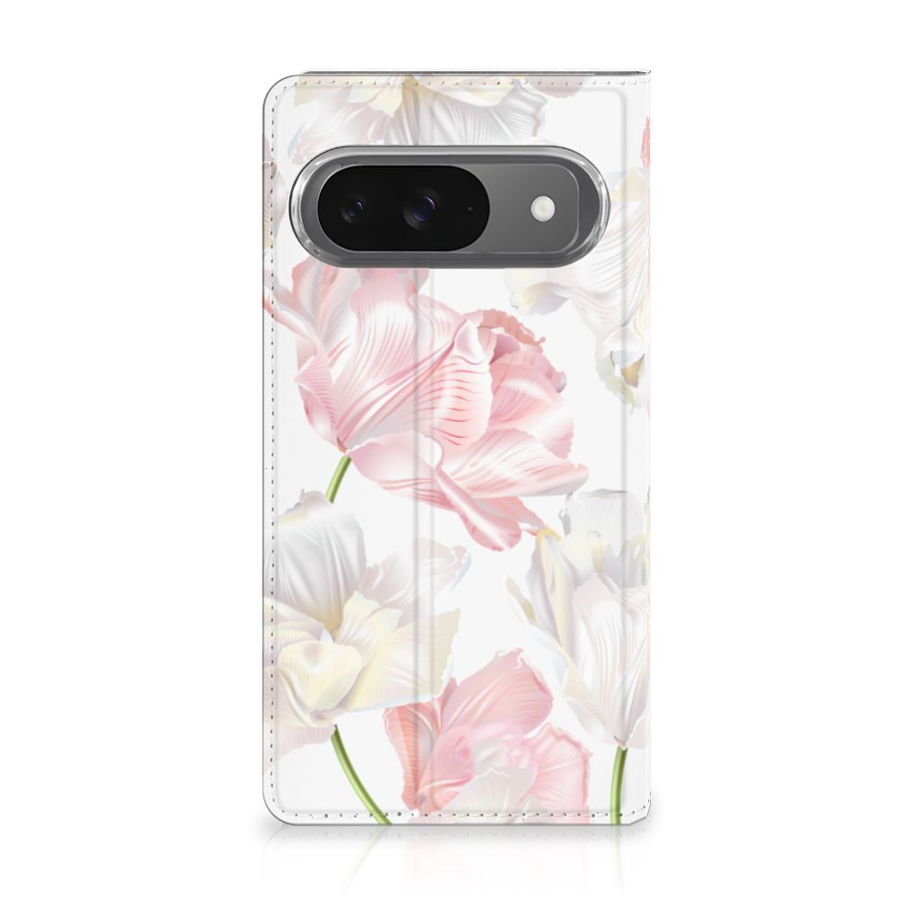 Google Pixel 9 | 9 Pro Smart Cover Lovely Flowers bloemen roze wit voorkant