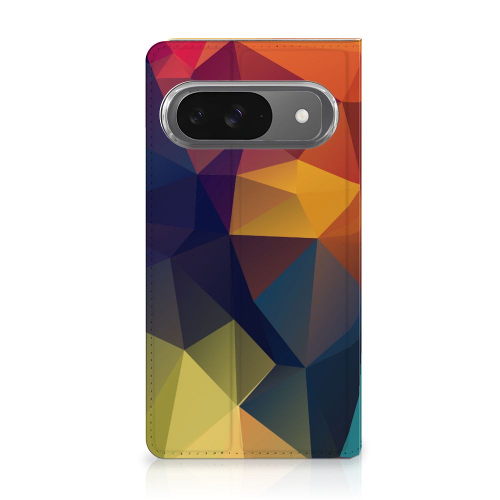 Google Pixel 9 | 9 Pro Stand Case Polygon Color design kleurrijke driehoeken aanzicht