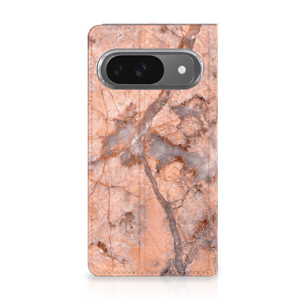 Google Pixel 9 | 9 Pro Standcase Marmer Oranje hoesje design marmer voorkant