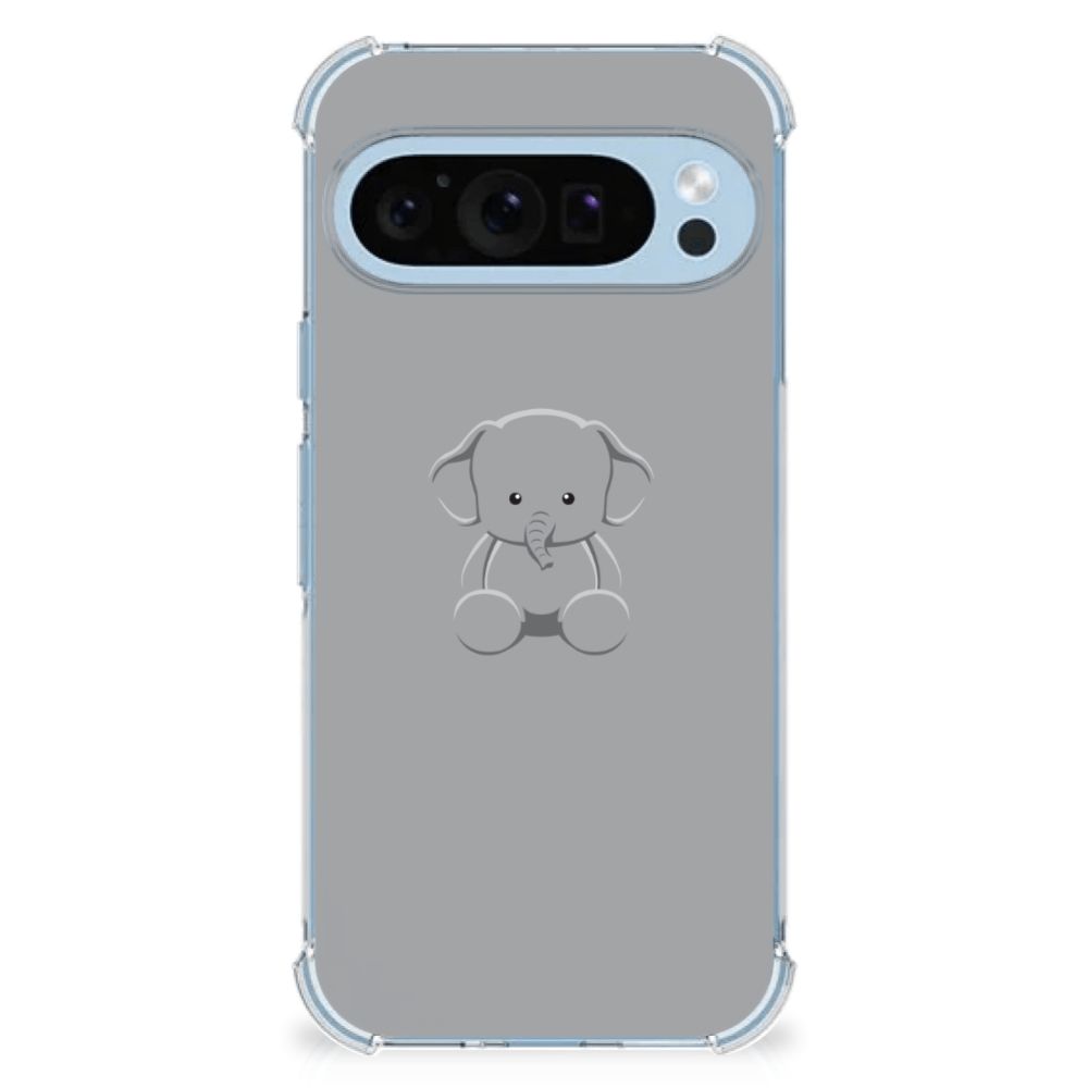 Google Pixel 9 | 9 Pro Stevig Bumper Hoesje Grijs Baby Olifant achterzijde