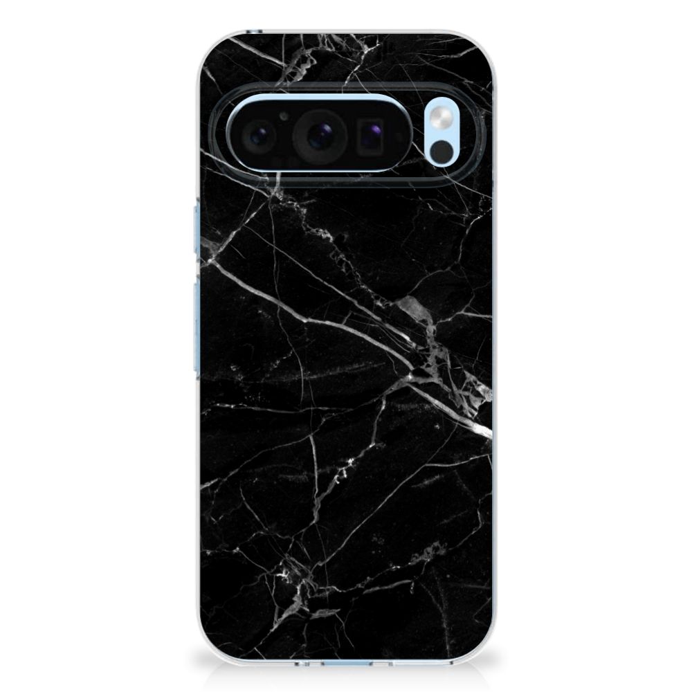 Google Pixel 9 | 9 Pro TPU Siliconen Hoesje Marmer Zwart achterkant
