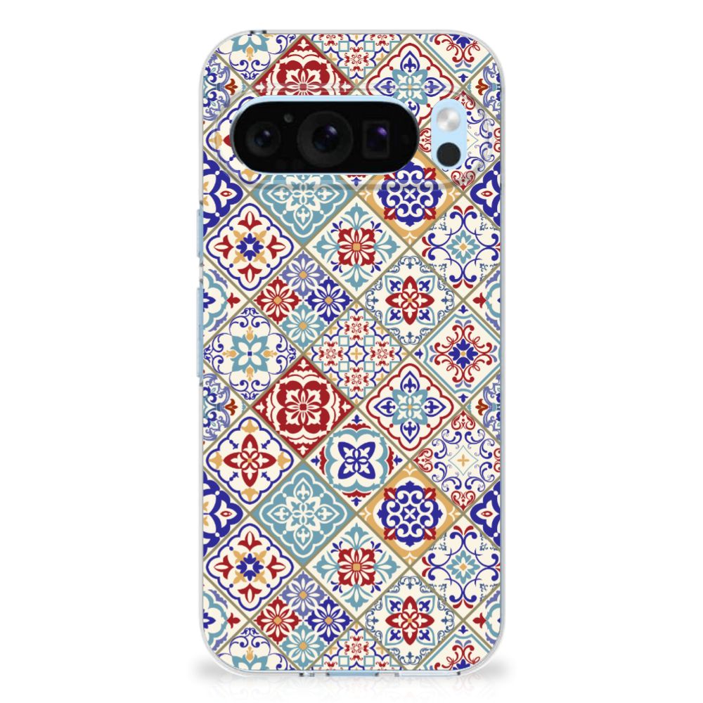 Google Pixel 9 | 9 Pro TPU Siliconen Hoesje Tiles Color design kleurrijk patroon aanzicht