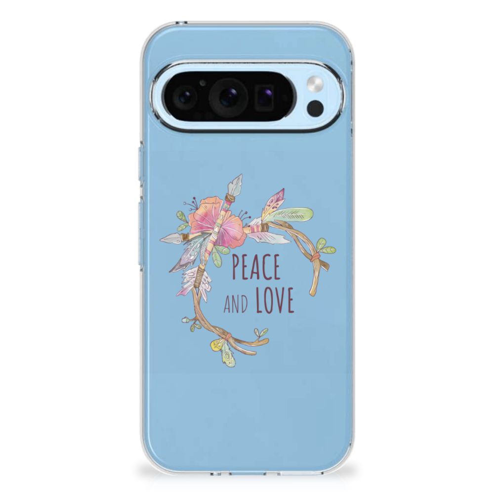 Google Pixel 9 | 9 Pro Telefoonhoesje met Naam Boho Text bloemen ontwerp achterkant