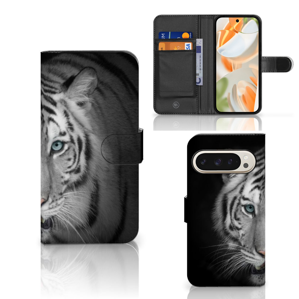 Google Pixel 9 | 9 Pro Telefoonhoesje met Pasjes Tijger tijger design voorkant achterkant