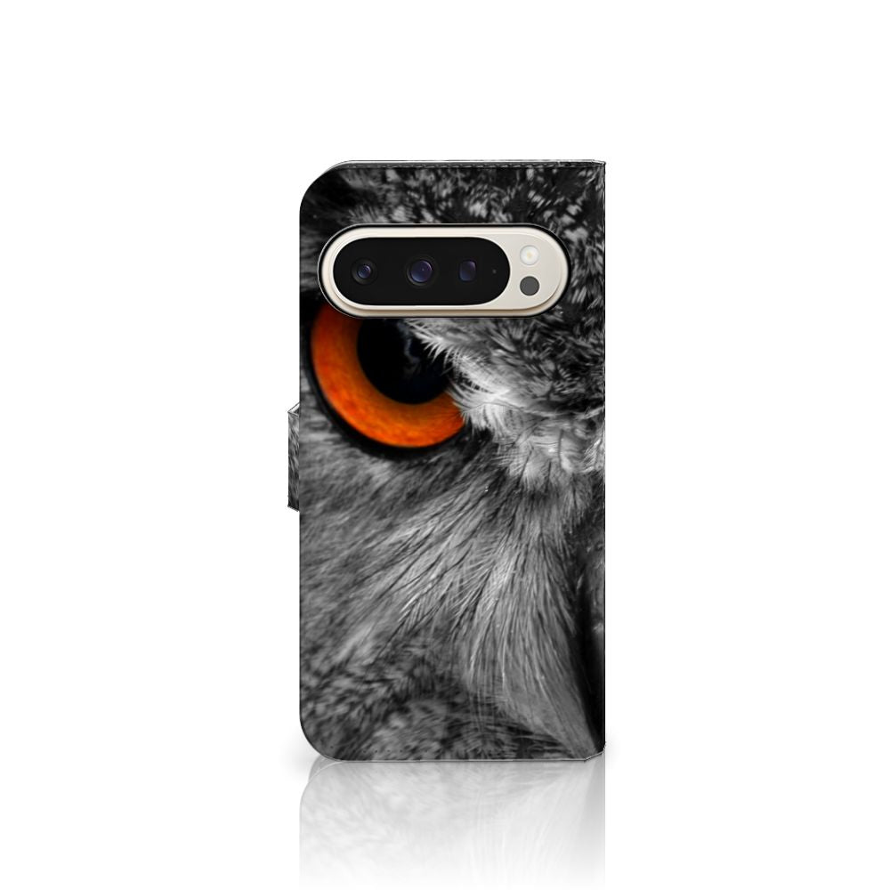 Google Pixel 9 | 9 Pro Telefoonhoesje met Pasjes Uil design uil aanzicht