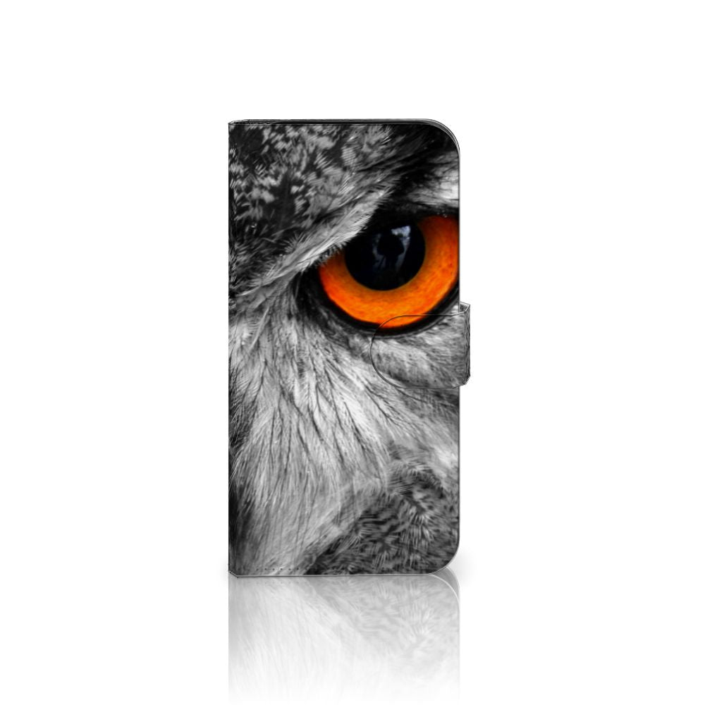 Google Pixel 9 | 9 Pro Telefoonhoesje met Pasjes Uil uil detail zwart wit oranje oog zijaanzicht