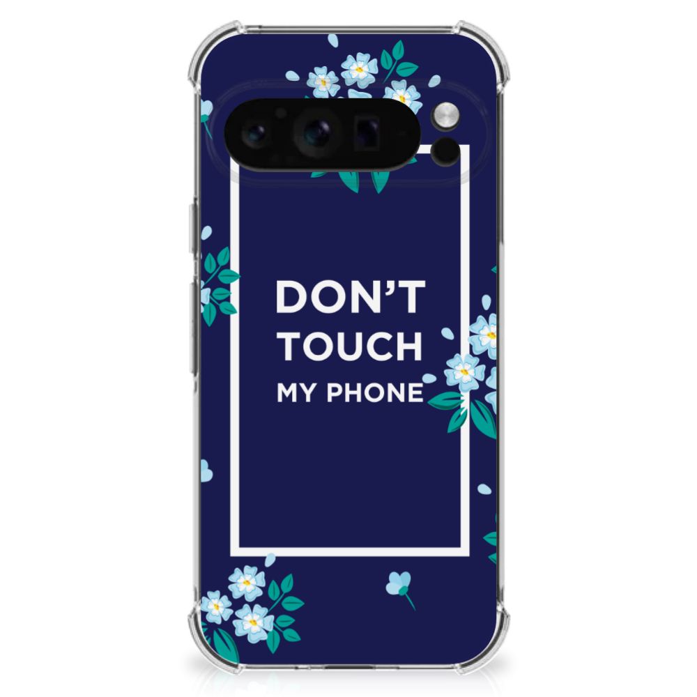 Google Pixel 9 Pro XL Anti Shock Case Flowers Blue DTMP achterkant