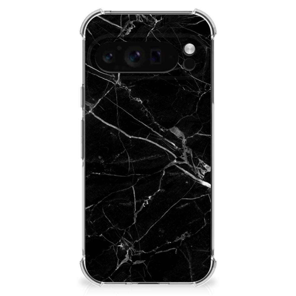 Google Pixel 9 Pro XL Anti-Shock Hoesje Marmer Zwart achterkant