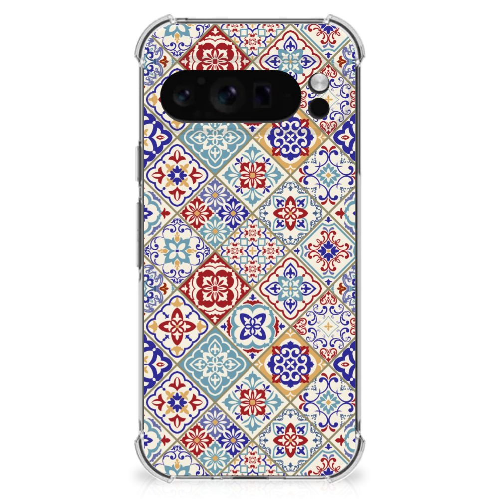 Google Pixel 9 Pro XL Anti-Shock Hoesje Tiles Color design achterkant