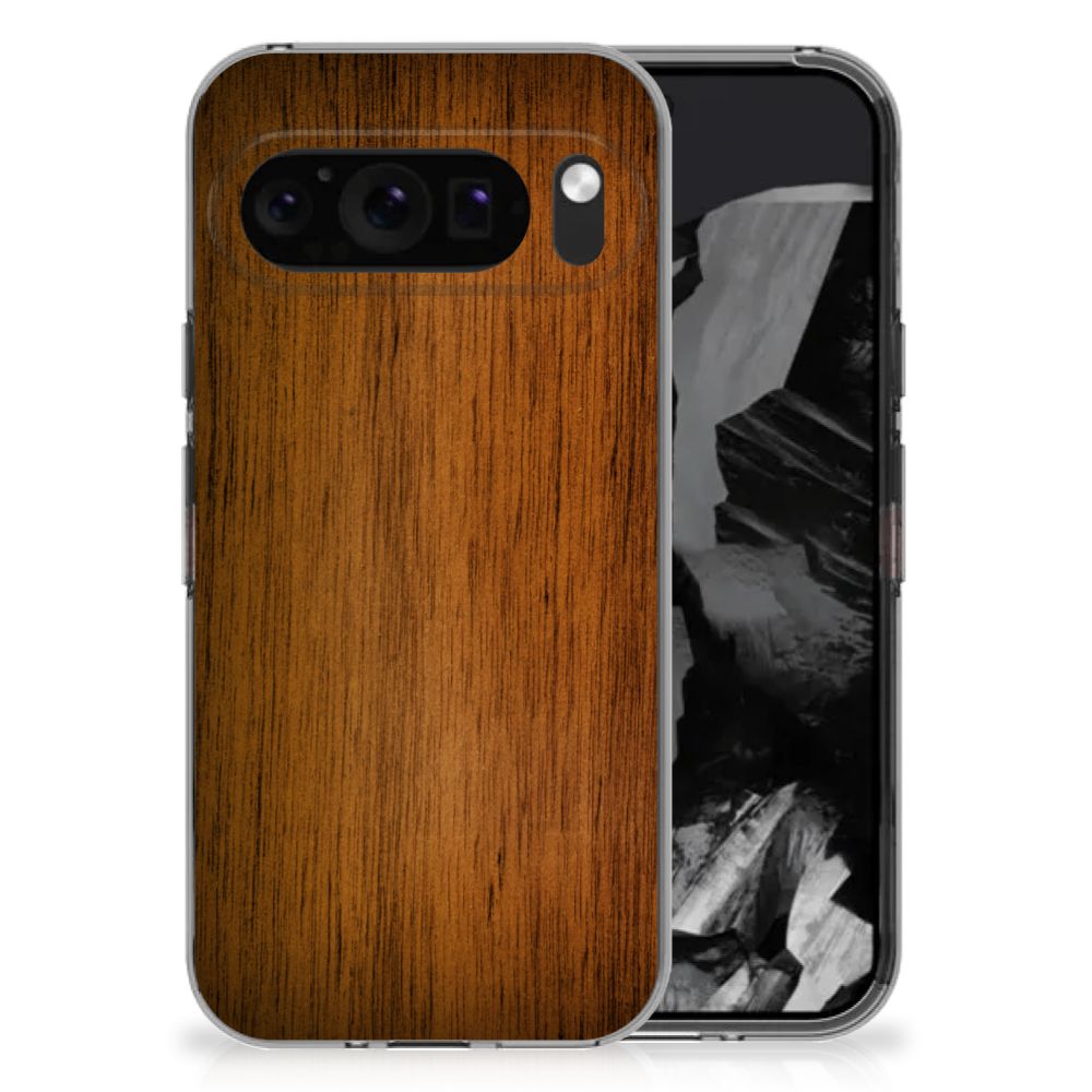 Google Pixel 9 Pro XL Bumper Hoesje Donker Hout hoesje design donker hout aanzicht