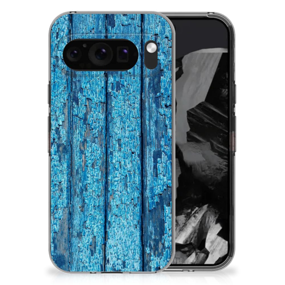 Google Pixel 9 Pro XL Bumper Hoesje Wood Blue design blauw hout aanzicht
