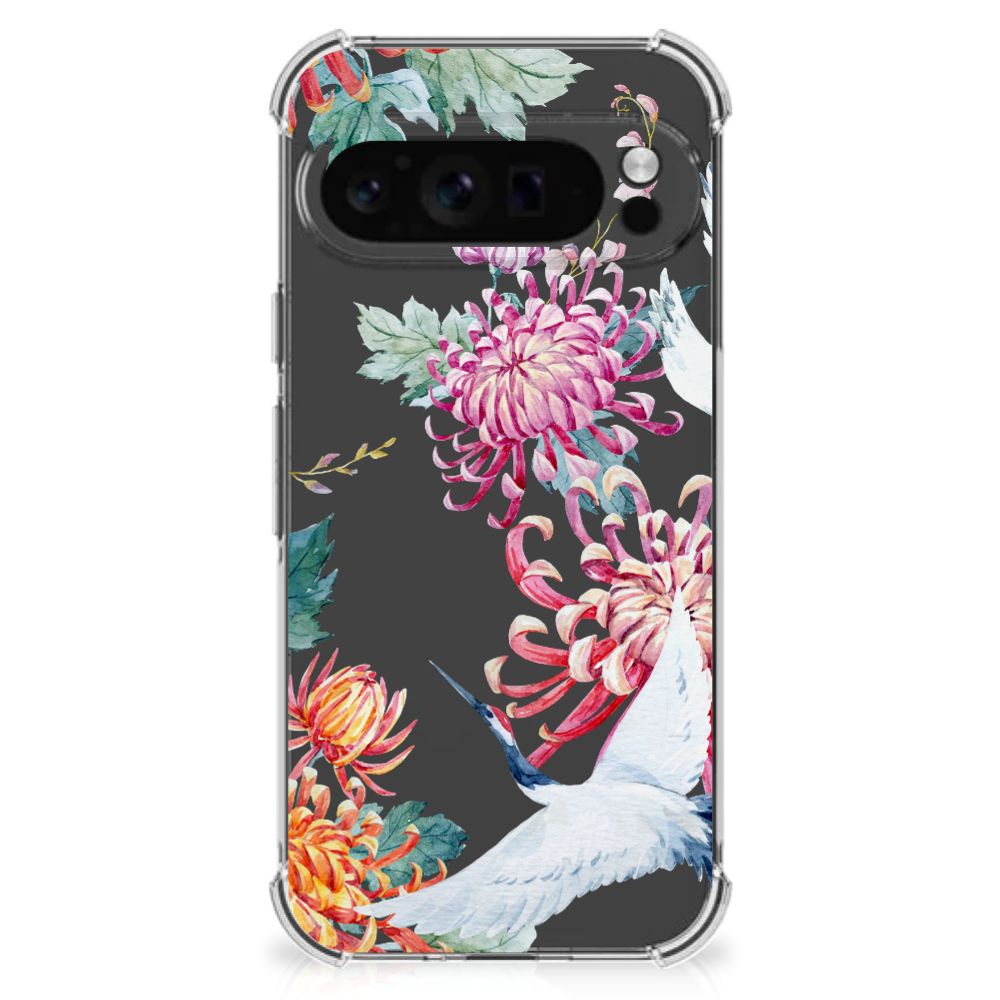 Google Pixel 9 Pro XL Case Anti-shock Bird Flowers achteraanzicht