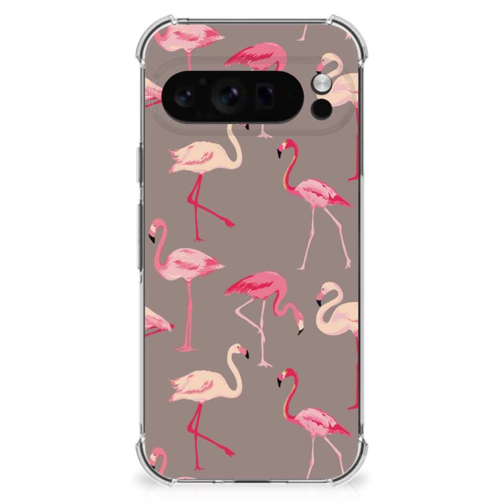 Google Pixel 9 Pro XL Case Anti-shock Flamingo flamingo design achterkant