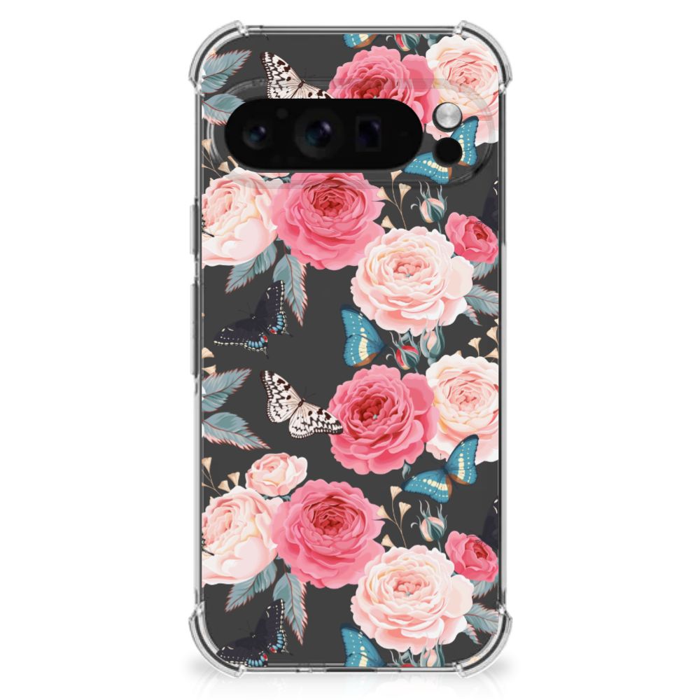 Google Pixel 9 Pro XL Case Butterfly Roses achterkant bloemen vlinders