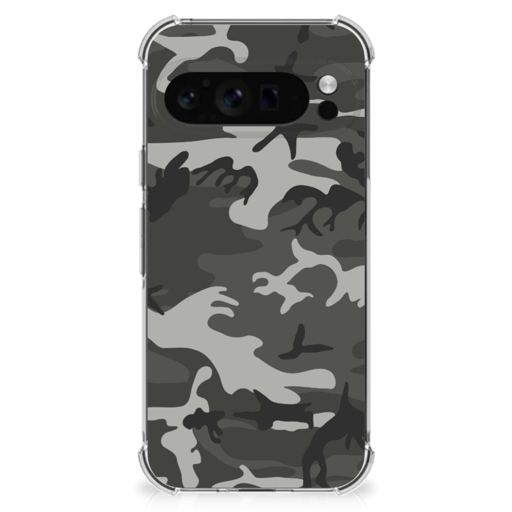 Google Pixel 9 Pro XL Doorzichtige Silicone Hoesje Army Light camouflage design achterkant