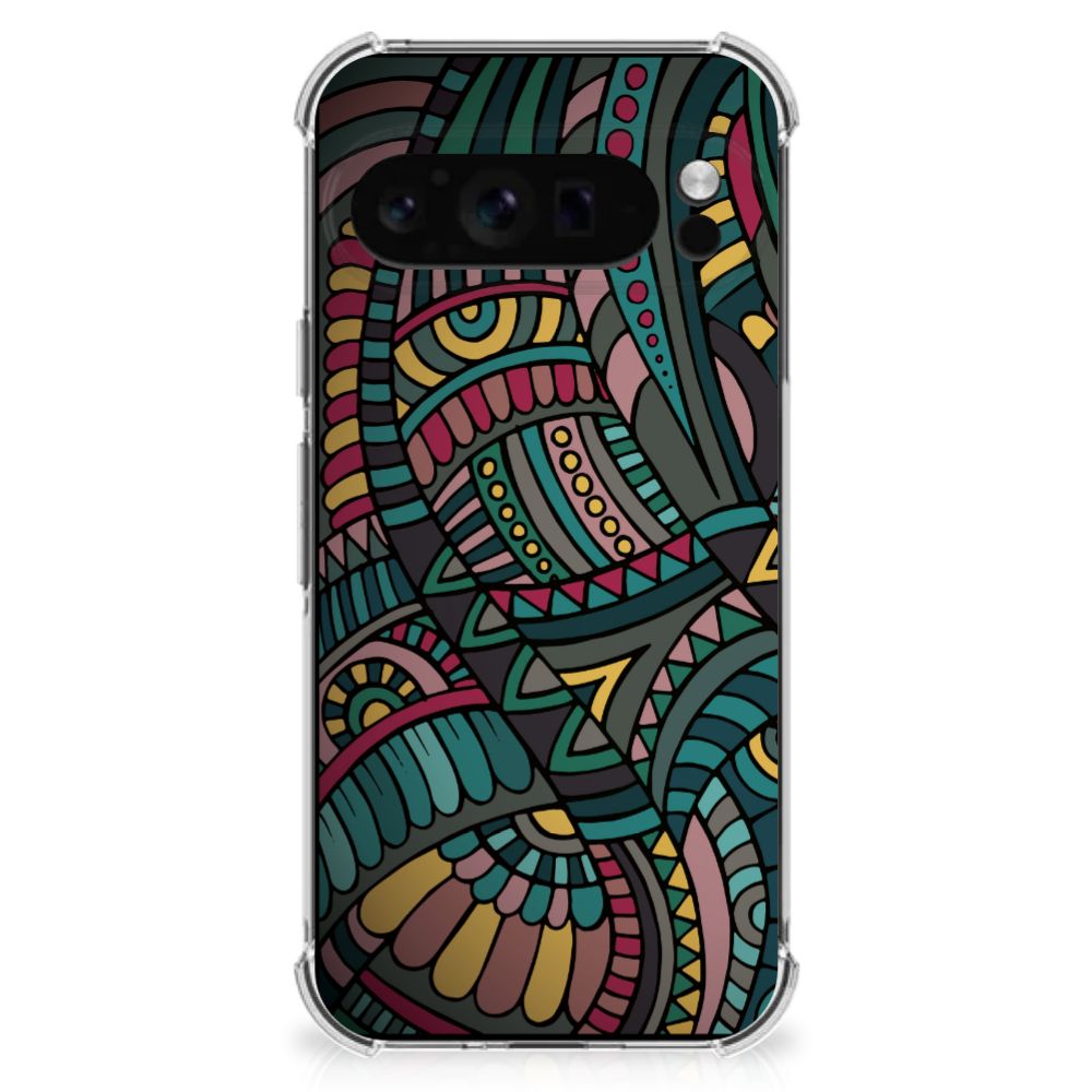 Google Pixel 9 Pro XL Doorzichtige Silicone Hoesje Aztec design achteraanzicht
