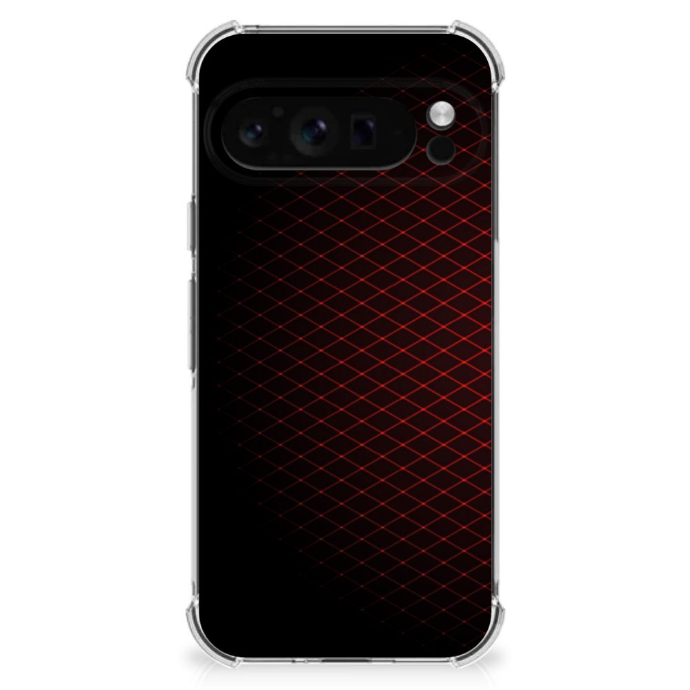 Google Pixel 9 Pro XL Doorzichtige Silicone Hoesje Geruit Rood achterzijde