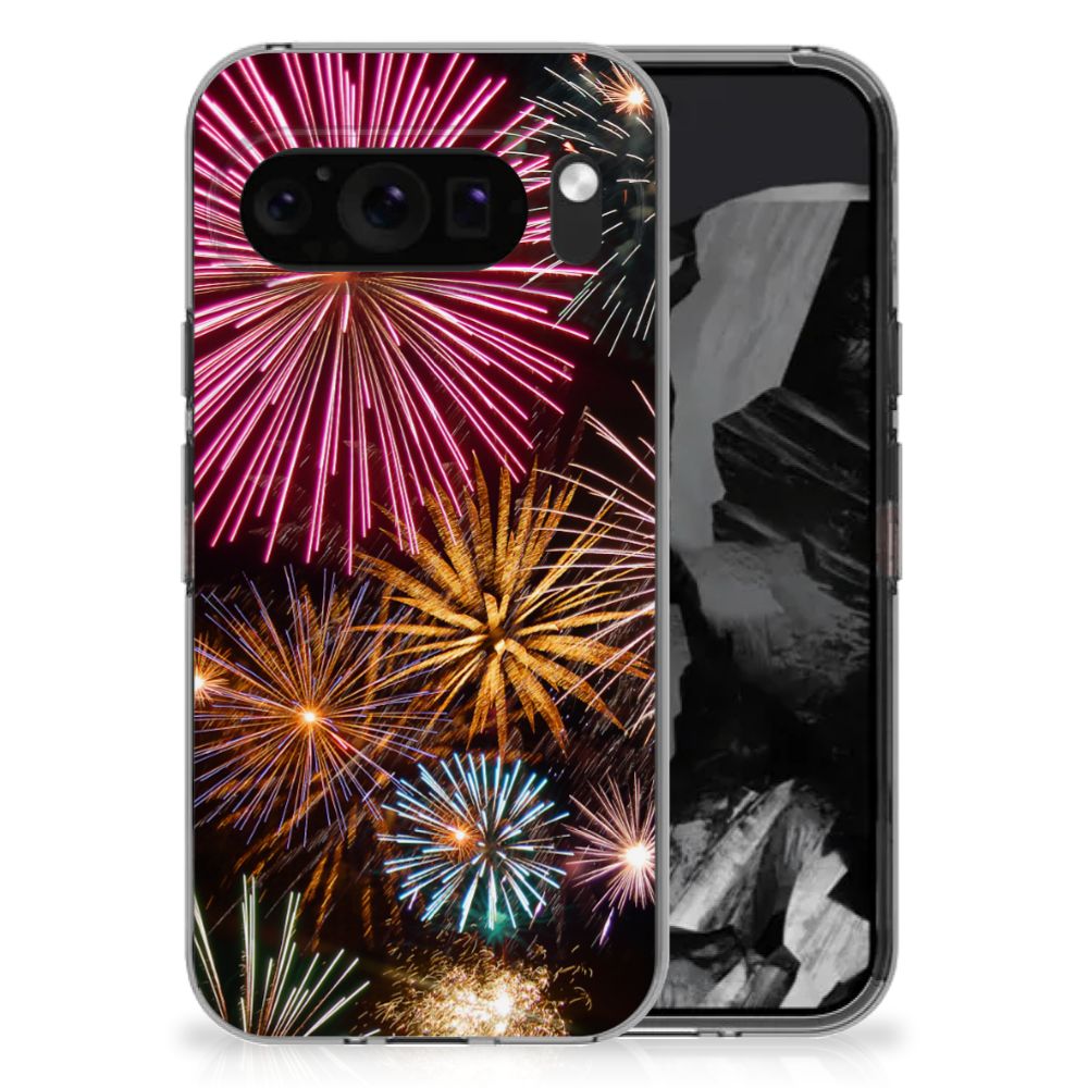 Google Pixel 9 Pro XL Silicone Back Cover Vuurwerk siervuurwerk kleurrijk aanzicht