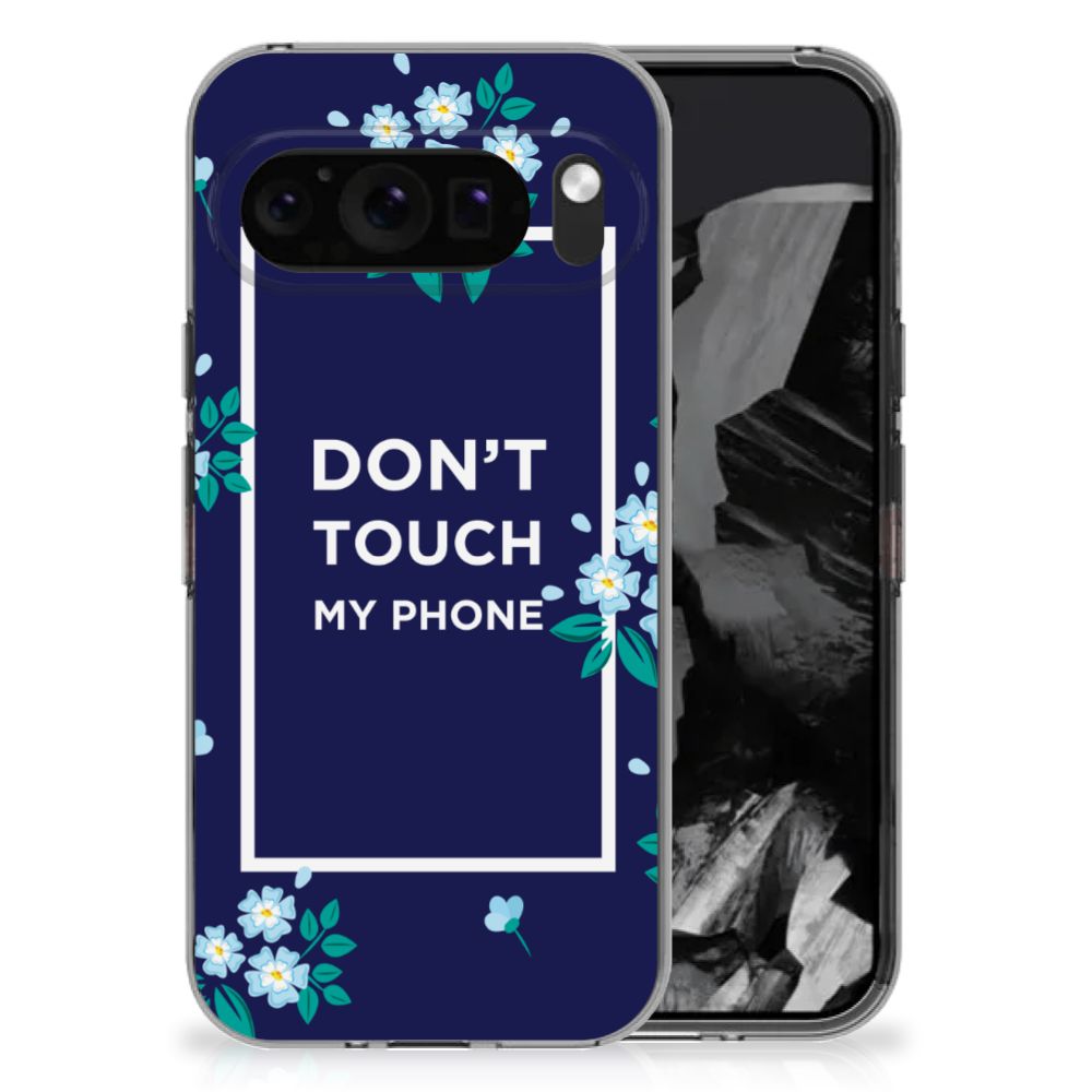 Google Pixel 9 Pro XL Silicone-hoesje Flowers Blue DTMP achterzijde ontwerp