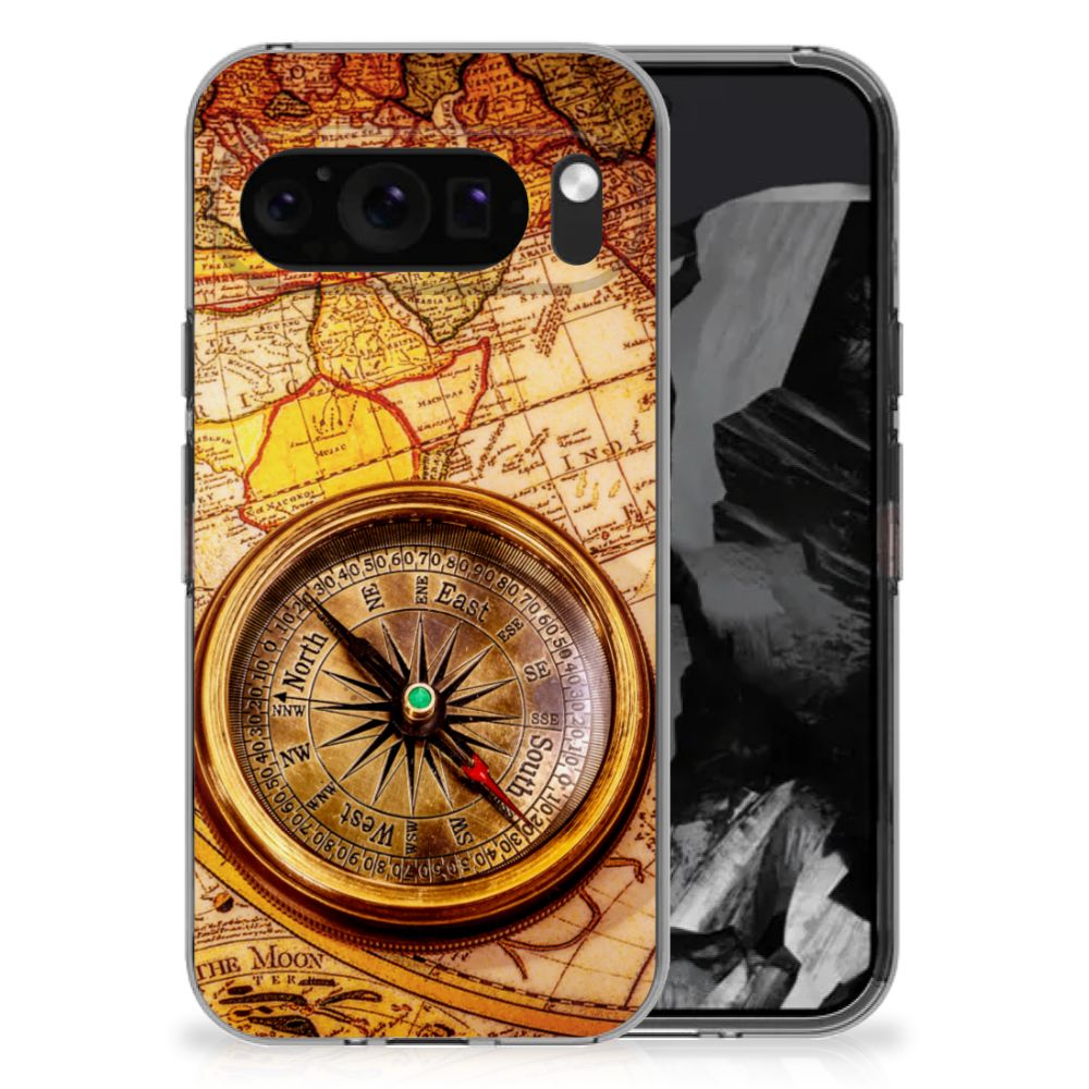 Google Pixel 9 Pro XL Siliconen Back Cover Kompas kompas design voorkant