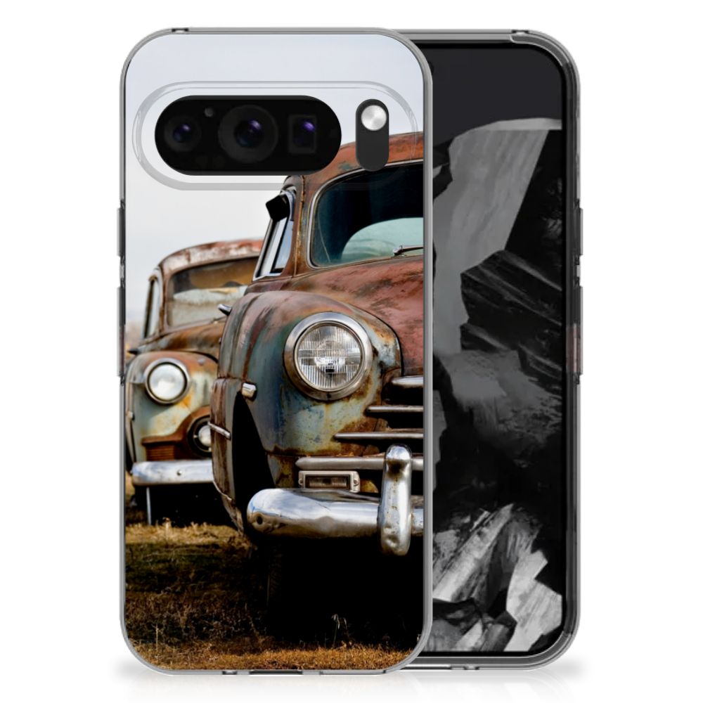 Google Pixel 9 Pro XL Siliconen Hoesje met foto Vintage Auto retro design vintage auto aanzicht