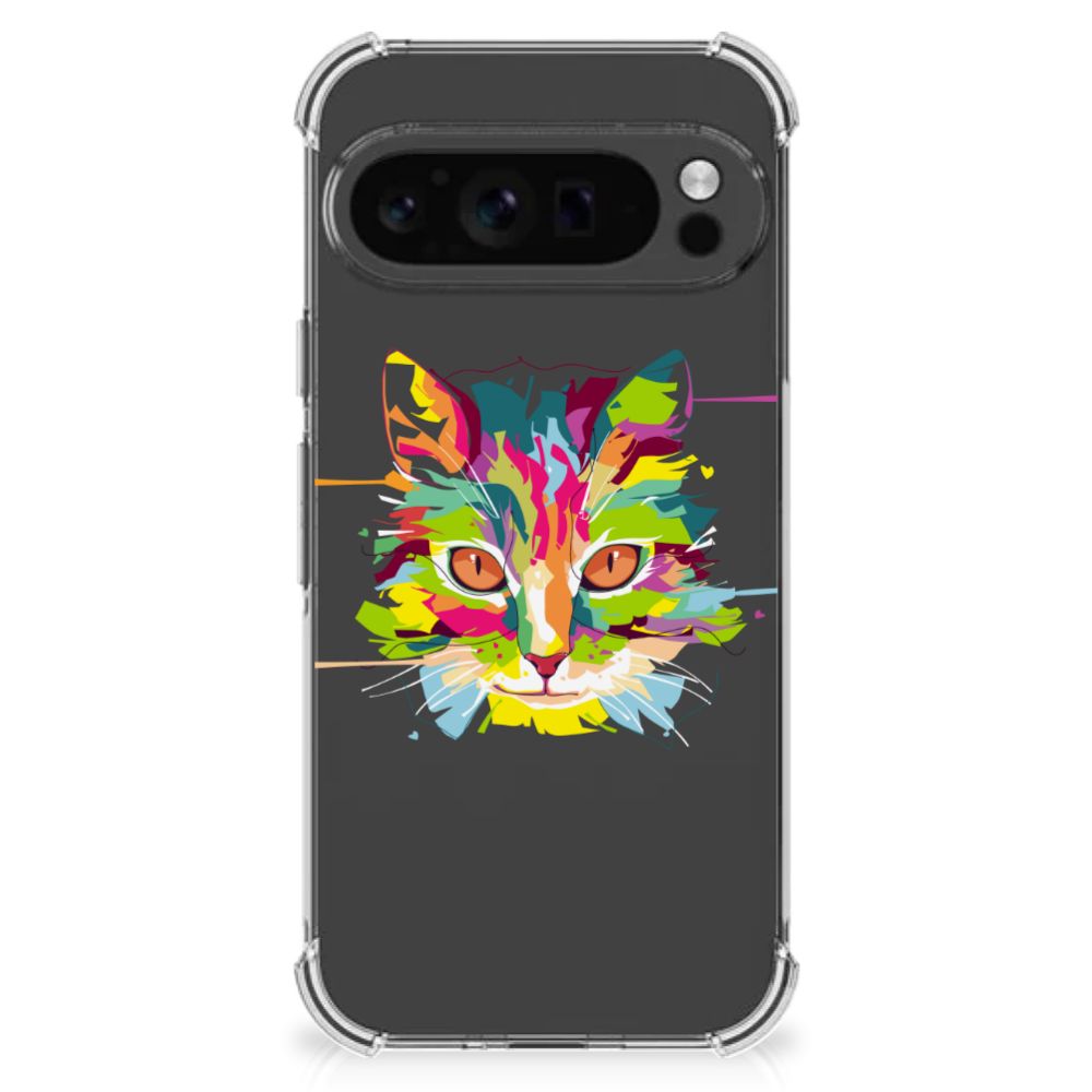 Google Pixel 9 Pro XL Stevig Bumper Hoesje Cat Color voorkant kat ontwerp