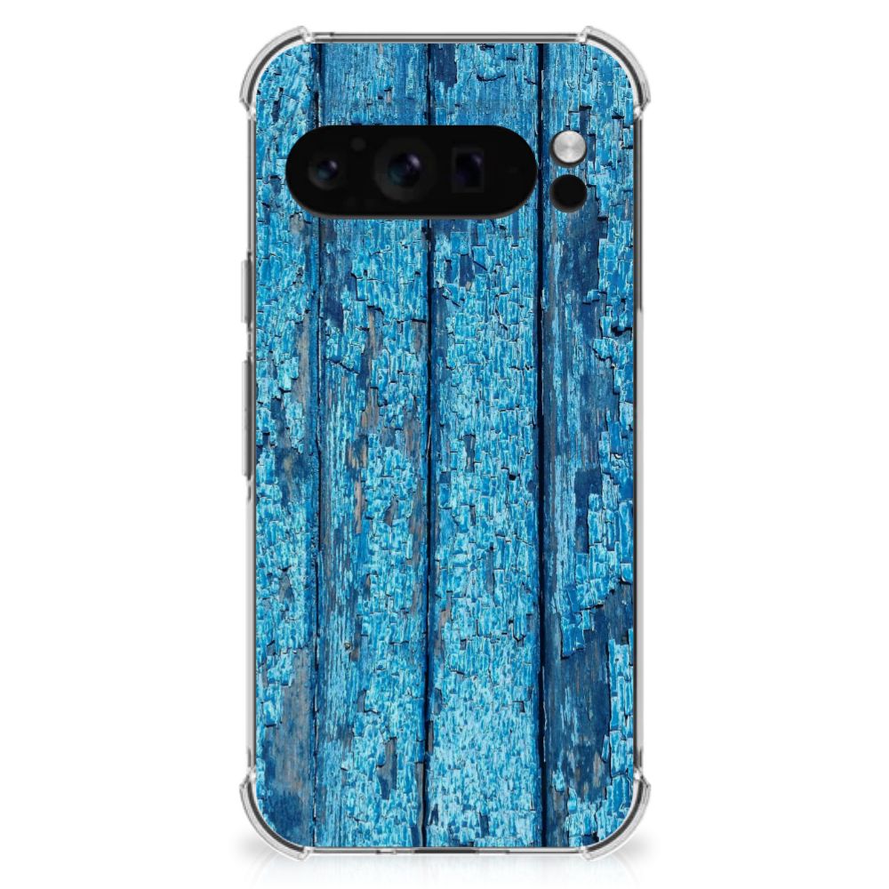 Google Pixel 9 Pro XL Stevig Telefoonhoesje Wood Blue achterkant