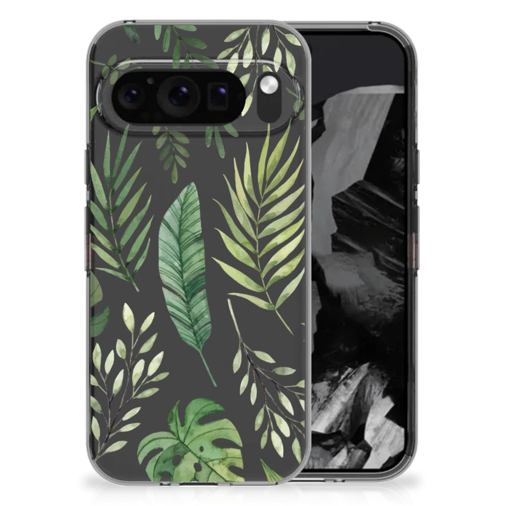 Google Pixel 9 Pro XL TPU Case Leaves bladeren groen design achteraanzicht