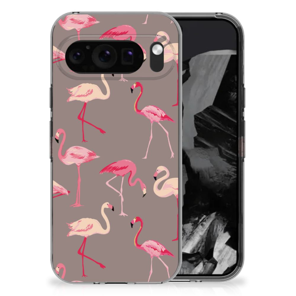 Google Pixel 9 Pro XL TPU Hoesje Flamingo design flamingo achterkant