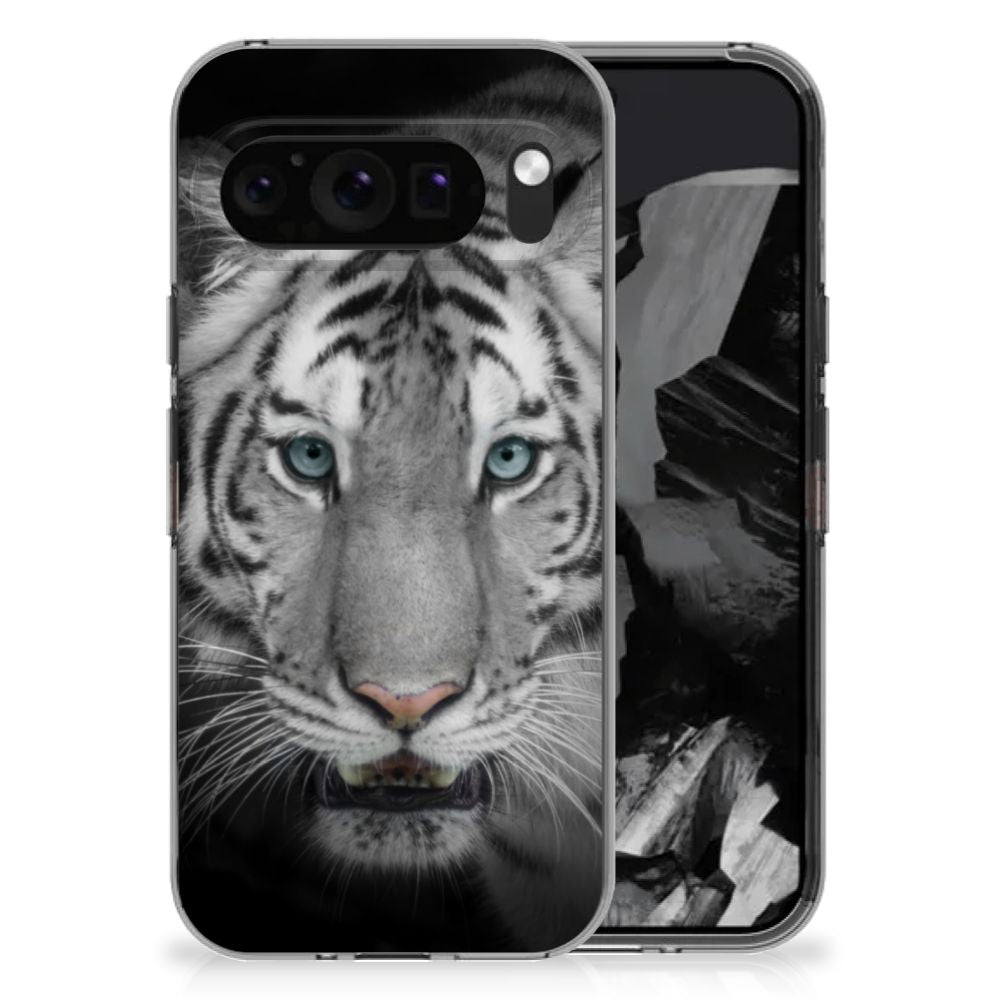 Google Pixel 9 Pro XL TPU Hoesje Tijger Witte Tijger voorkant zijaanzicht