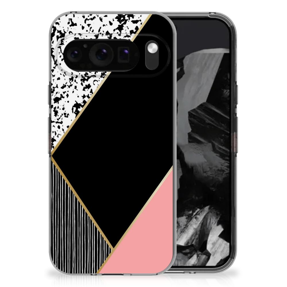 Google Pixel 9 Pro XL TPU Hoesje Zwart Roze Vormen design zwart roze vormen aanzicht