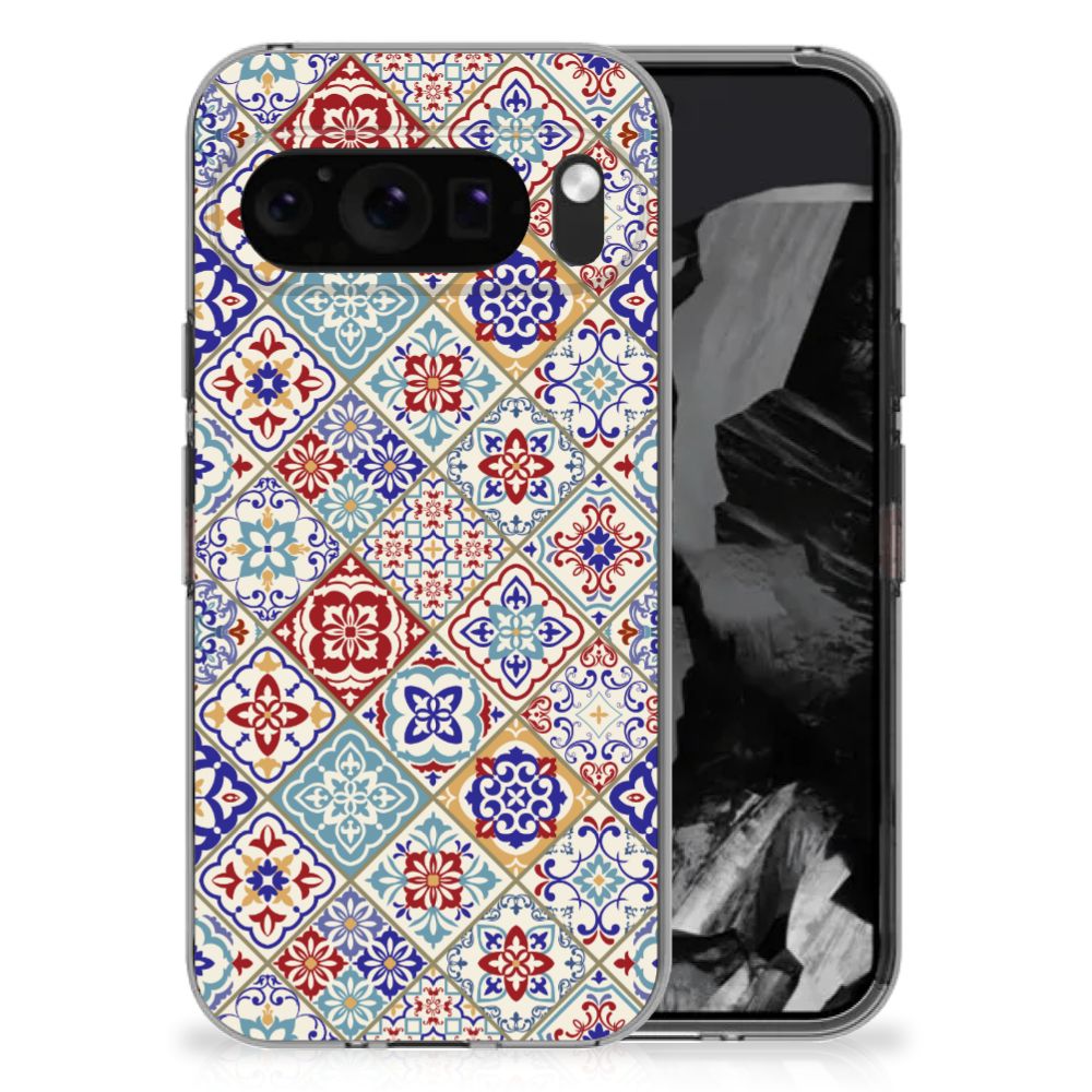 Google Pixel 9 Pro XL TPU Siliconen Hoesje Tiles Color design tiles aanzicht