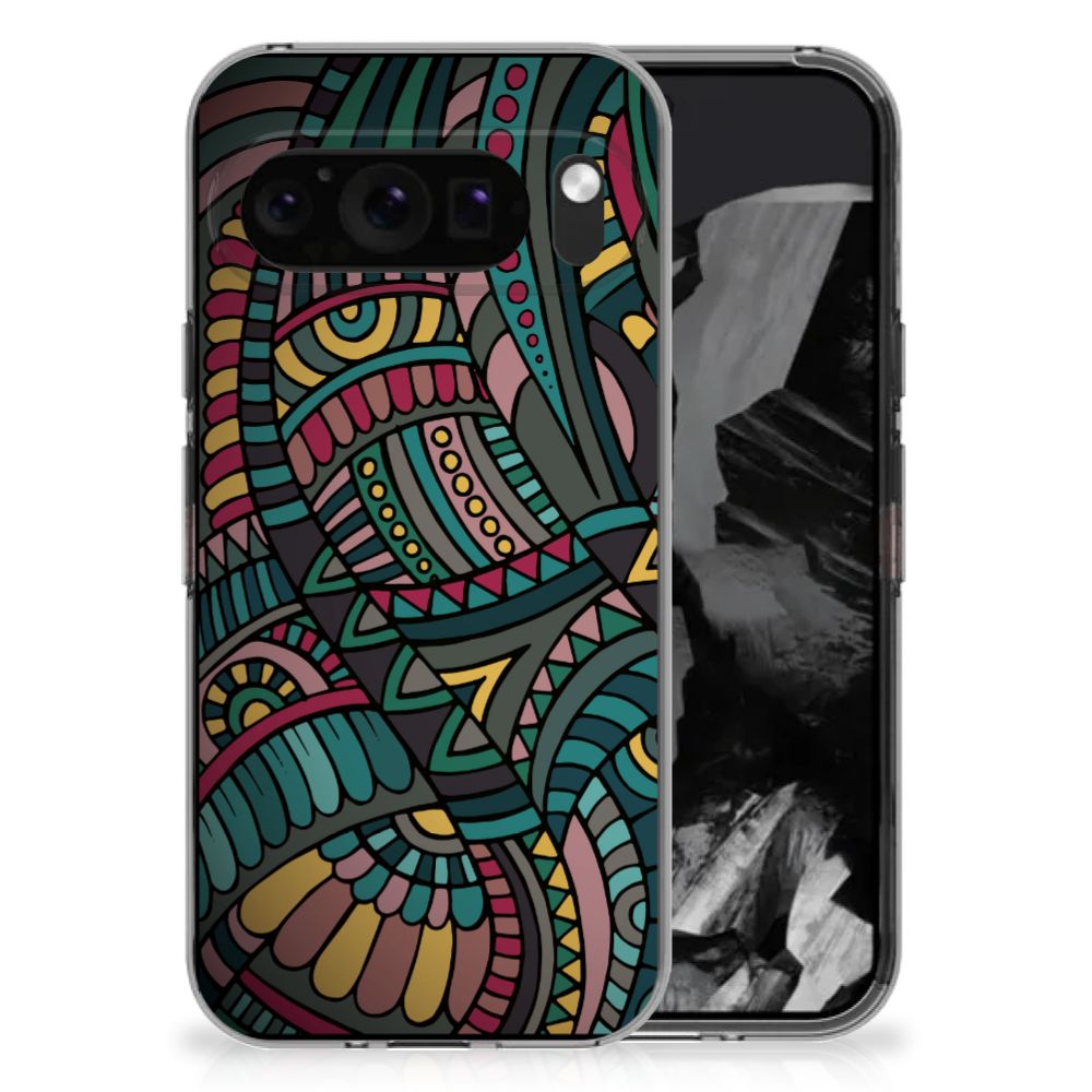 Google Pixel 9 Pro XL TPU bumper Aztec achterkant kleurrijk design