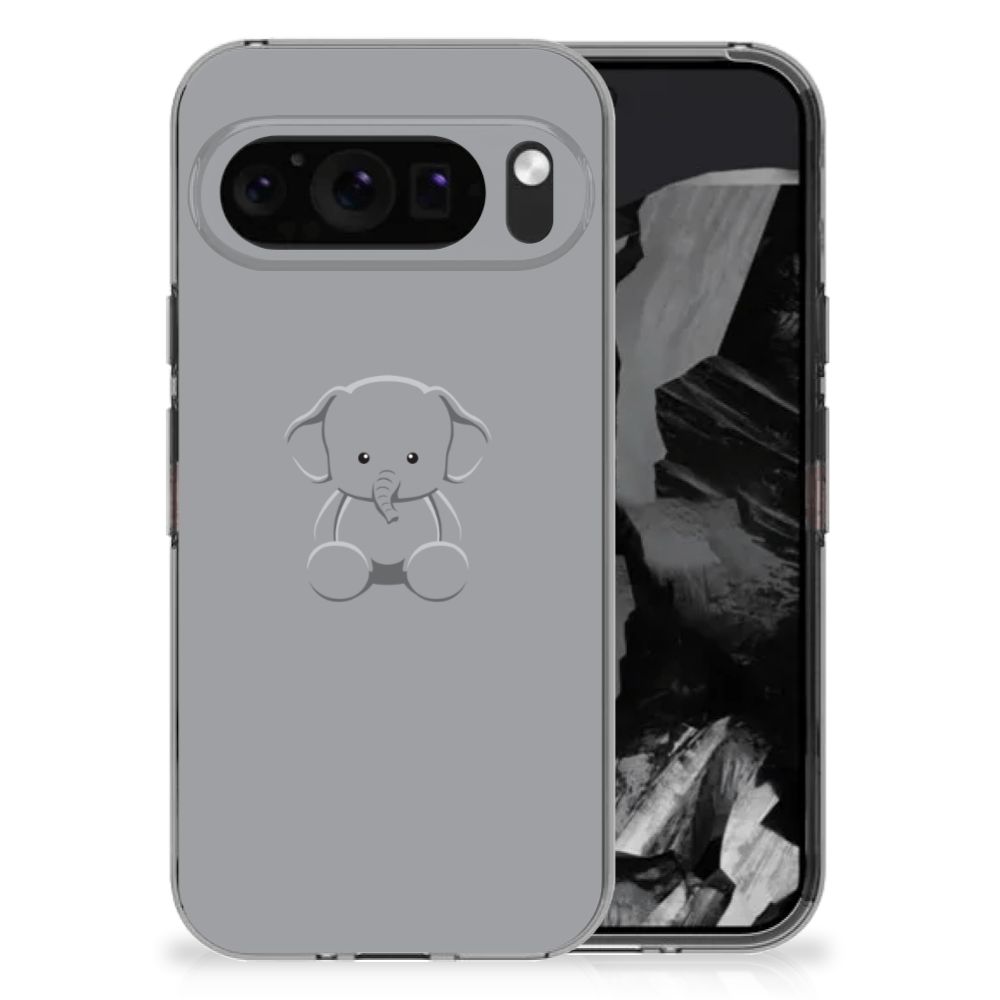 Google Pixel 9 Pro XL Telefoonhoesje met Naam Grijs Baby Olifant achteraanzicht