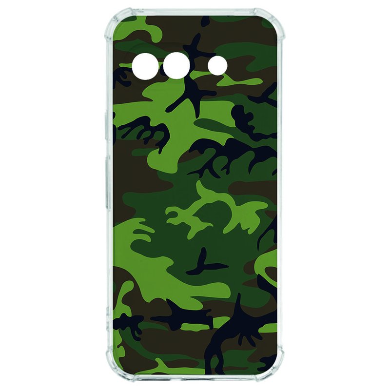 Google Pixel 9a Hoesje - Army Dark TPU Antishock camouflageprint transparant aanzicht