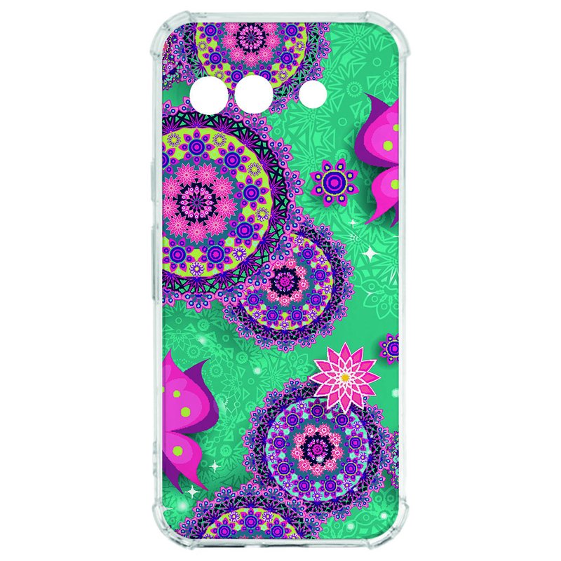 Google Pixel 9a Hoesje - Cirkels en Vlinders TPU Antishock ontwerp achterkant
