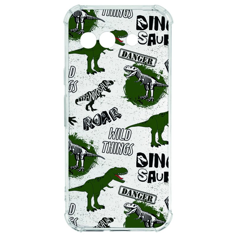 Google Pixel 9a Hoesje Dinosaurus TPU Antishock design dinosaurus aanzicht