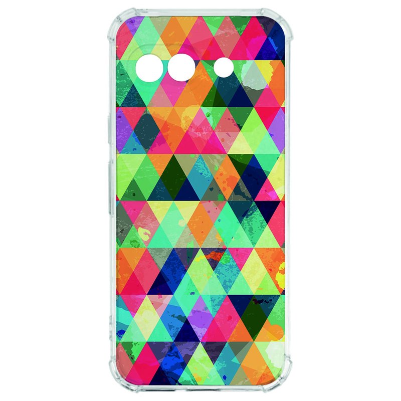 Google Pixel 9a Hoesje - Geruit TPU Antishock kleurrijk driehoekig design achterkant