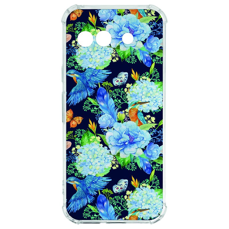 Google Pixel 9a Hoesje - IJsvogel TPU Antishock bloemen design voorkant