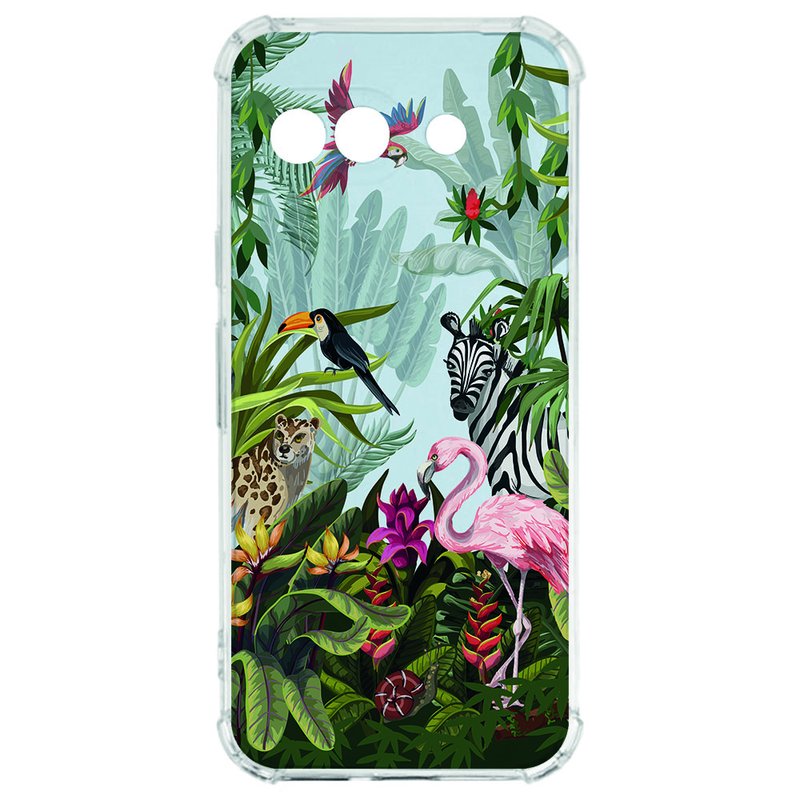 Google Pixel 9a Hoesje - Jungle TPU Antishock jungle transparant voorkant