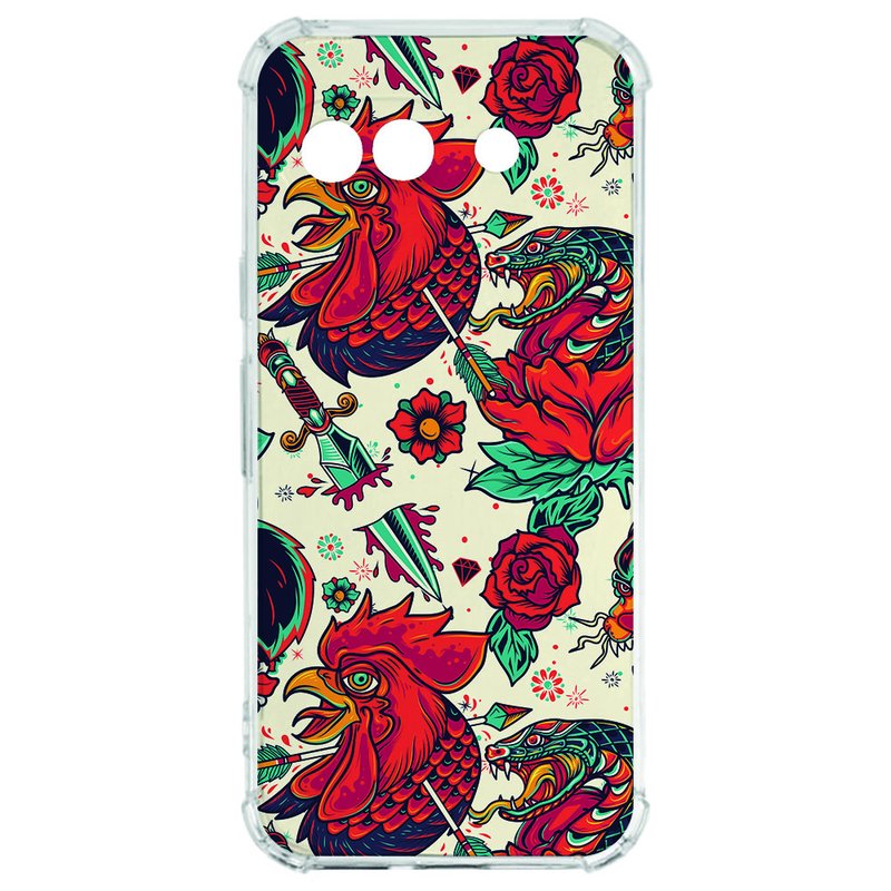 Google Pixel 9a Hoesje - Old Skool TPU Antishock kleurrijk patroon bloemen rooster